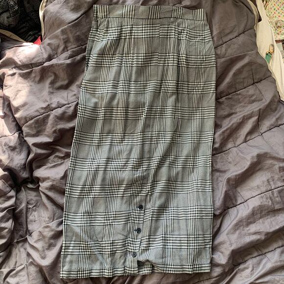 Vintage 90s Ruff Hewn Soft Rayon Madi Skirt Multi Plaid Sz 14 Black & White - Picture 7 of 9